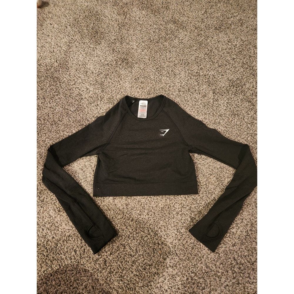 Gymshark Seamless Long Sleeve Crop Top Womens S Heathered Black
